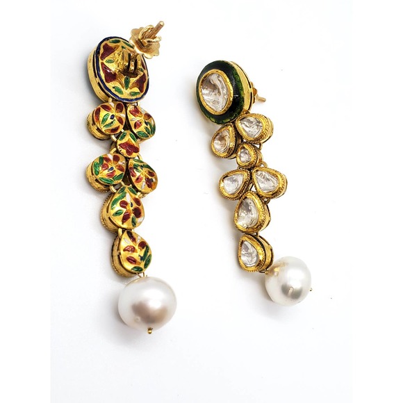 18KT Indian Mughal Meena Earring - Picture 3 of 4